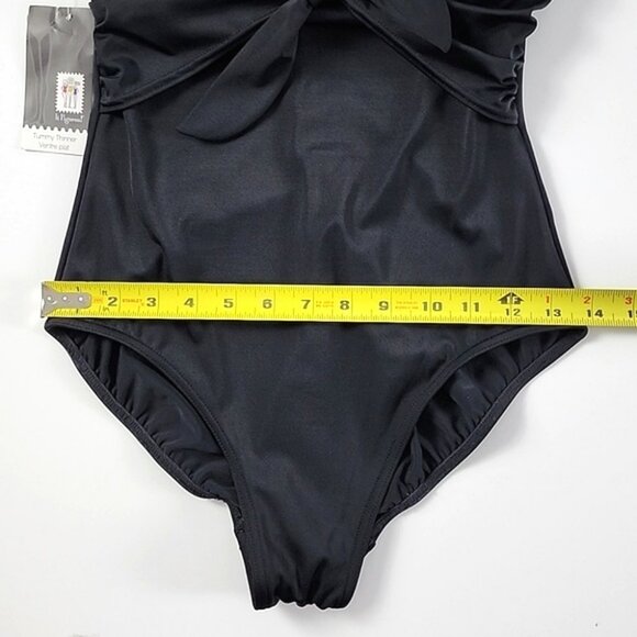 It Figures! Tummy Thinner One Piece Swimsuit Black Graphic Tee Empire Waist Sz 8 - Picture 11 of 13